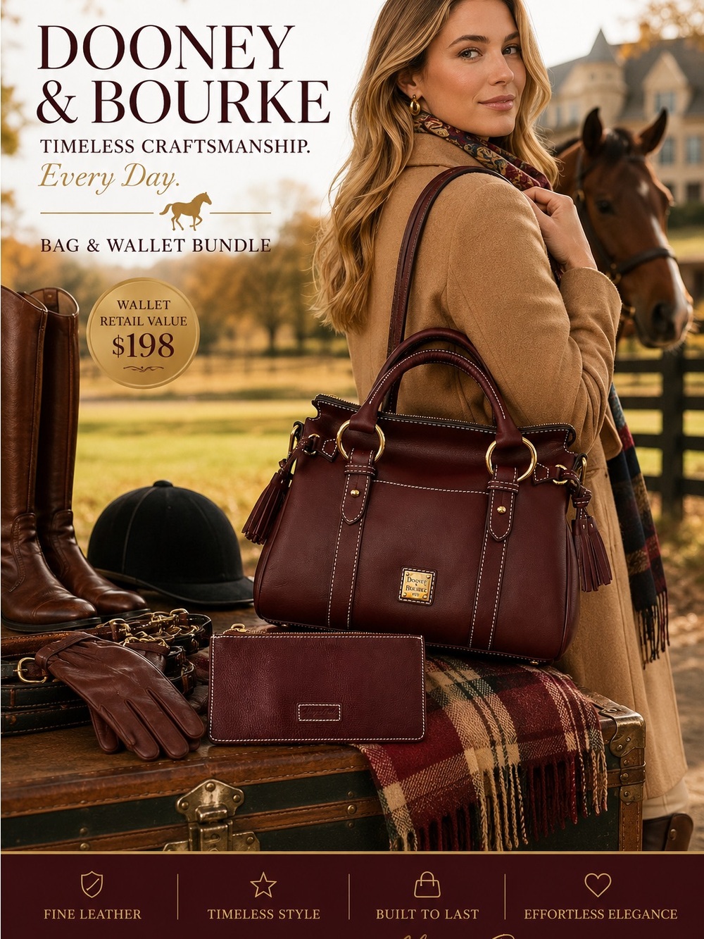 Dooney & Bourke Smooth Italian Burgundy Leather Satchel w/Wallet 8.5 x 4 Set - Picture 3 of 17